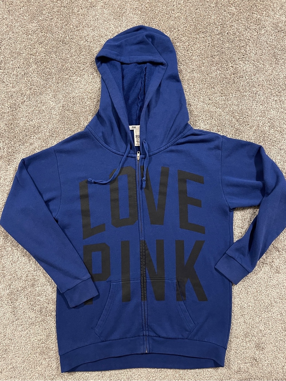 Victoria’s Secret PINK Spellout Love Pink Blue Full Zip Logo Hoodie Y2K Sz. M